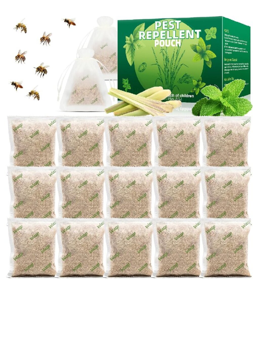 16 Pack Natural Wasp and Bee Repellent Pouch Outdoor, Peppermint Oil Carpenter B